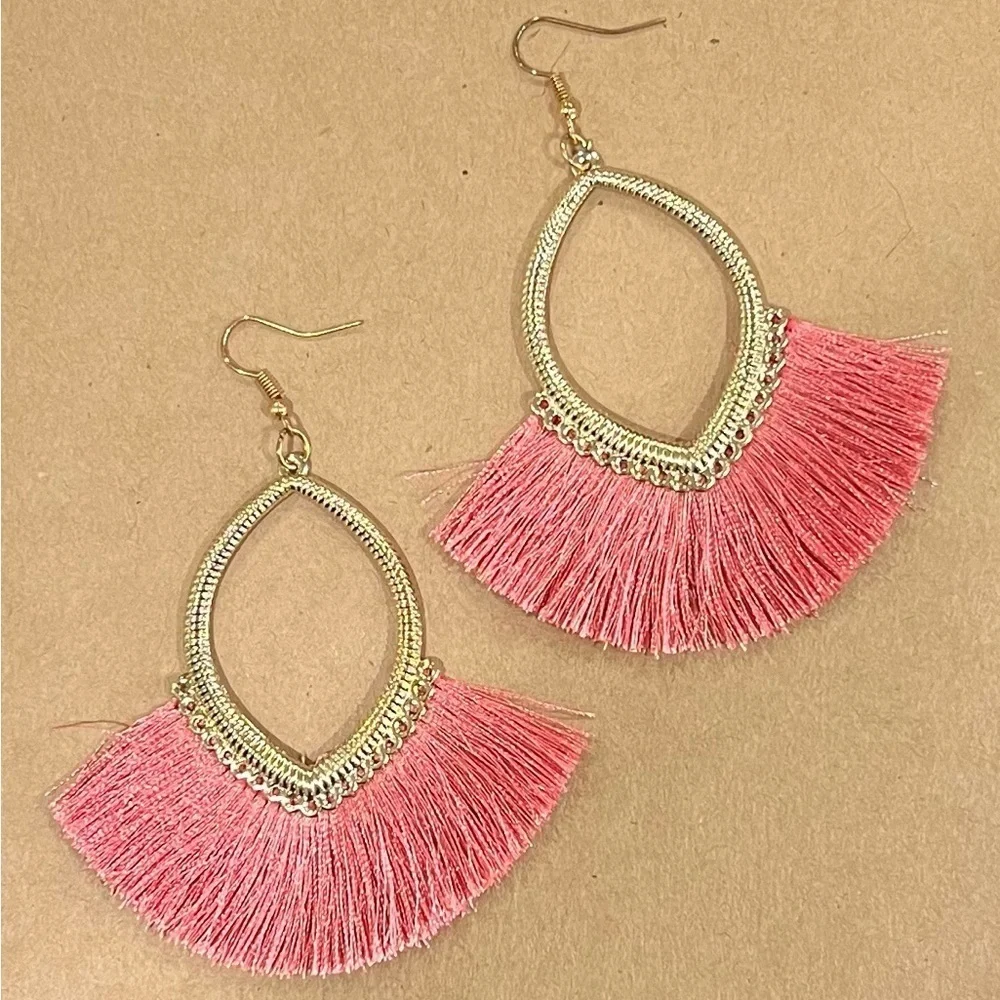 Tassel Fan Earrings Salmon Pink and Gold